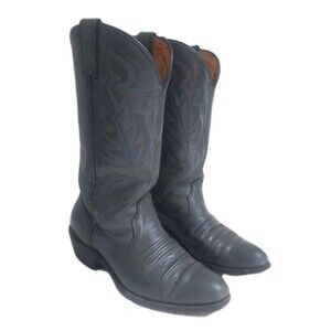 Mens Gray Leather Fancy Stitched Pointed Toe Western Boots Size 7.5D